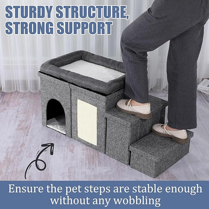 MABOZOO Window Perch, 3 Tiers 18''H Bedside Bed Stairs With Level Platform and Storage, Foldable Pet Stairs for Bed and Couch, Steps for Small, Medium, Large Dog, Cat or Pets