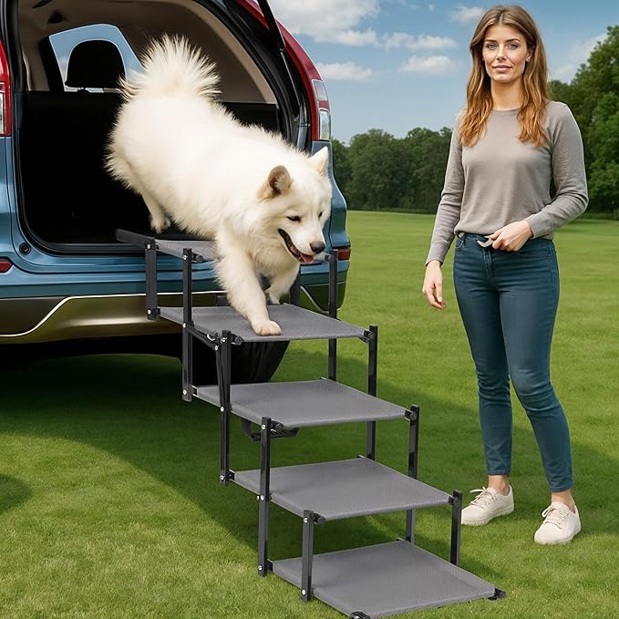 Dog Car Stairs – Portable Non-Slip Pet Stairs for High Cars, SUVs & Trucks, Foldable Design, 200 lb Support | EOSET