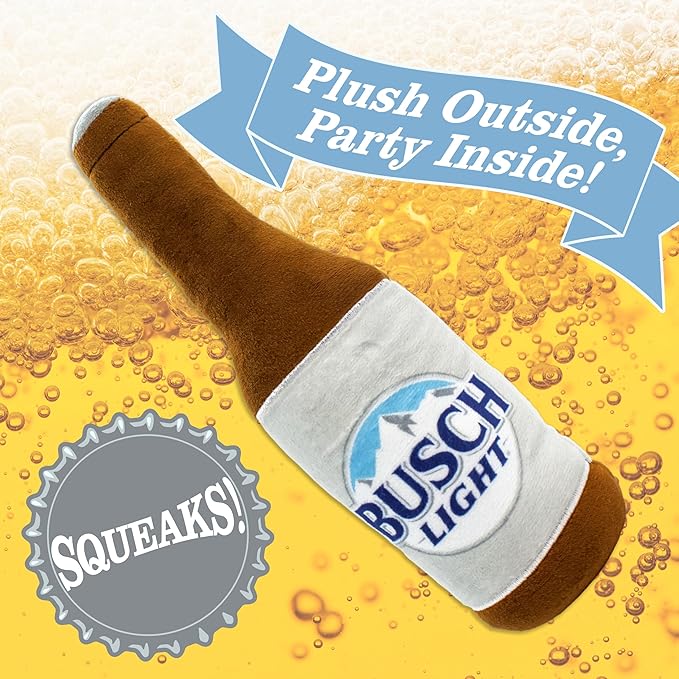 design LAB, Inc. Busch Light Beer Dog Toy |Official Merchandise Beer Bottle Squeaky Plush Toy for Dogs | 12 inch Medium Large Novelty Dog Toys for Fun and Fetch