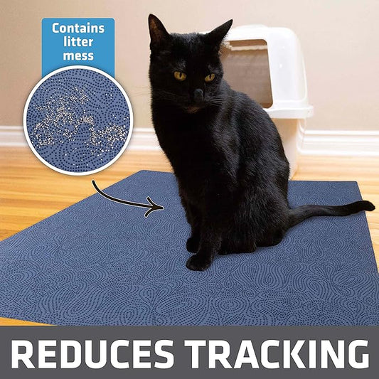 Drymate Cat Litter Box Mat, Litter Trapping Mat, Waterproof, Urine-Proof, Absorbent, Machine Washable, Soft on Paws, Contains Mess, Protects Floors, Kitten Supplies, Blue, 29x36 XL