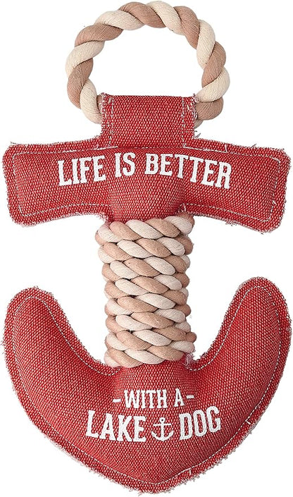 12" x 7" x 2" Red Anchor Shape Life is Better with A Lake Dog Tug of War Rope Handle Sturdy Dog Toy, Dogs for Medium-Large Breeds
