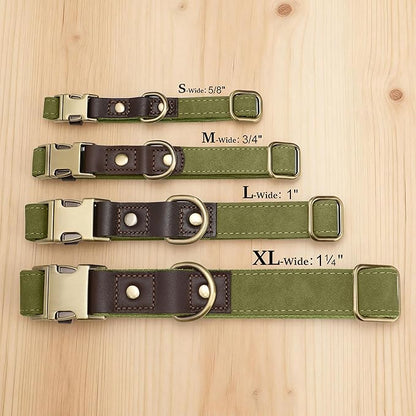 Didog Soft PU Leather Dog Collar for Large Dogs,Classic Adjustable Wide Dog Collars with Quick Release Metal Buckle,Easy Clean and Comfortable with Nylon Lining,Olive Green,XL Neck 20-27", Width 1.2"