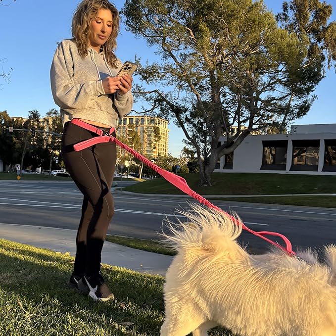 Shed Defender Hands Free Dog Leash Belt - Seen on Shark Tank - Attaches to Any Leash, Jogging & Running, Heavy Duty Buckle, Reflective Stitching, Adjustable one Size fits All, Designed in USA (Pink)