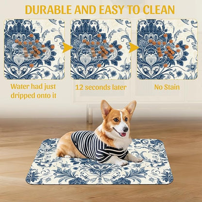 Vintage Floral Paisley Pet Feeding Mat, Absorbent Dog Cat Bowl Pad, Quick Dry, No Stains, Non-Slip Backing – 16x24 Inch