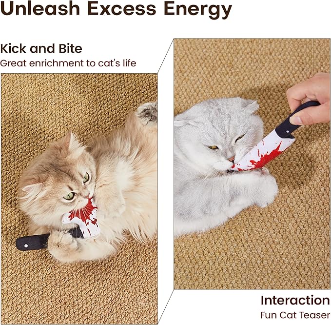 Potaroma 4Pcs Cat Toys, Horror Halloween Knife-Shaped Kitten Catnip Crinkly Sound Toys, Indoor Exercise for All Cat Breeds 6.5 Inches