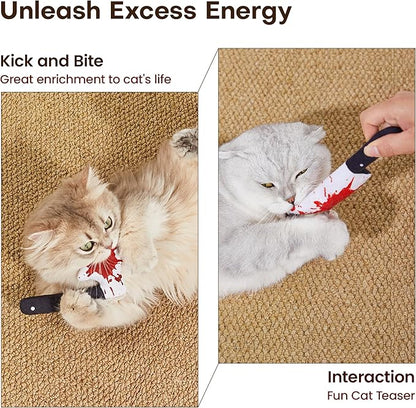 Potaroma 4Pcs Cat Toys, Horror Halloween Knife-Shaped Kitten Catnip Crinkly Sound Toys, Indoor Exercise for All Cat Breeds 6.5 Inches