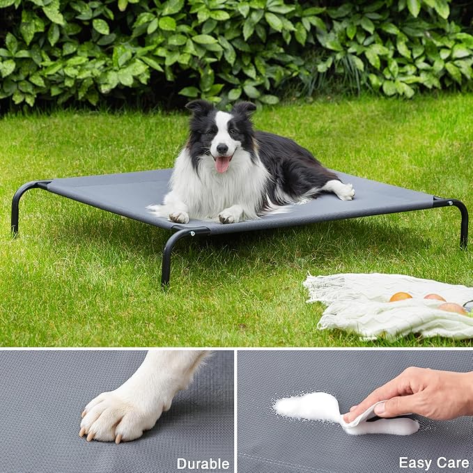 Love's cabin Elevated Cooling Dog Bed for Large Dogs, Portable Indoor & Outdoor Raised Pet Dog Cat Cot, Durable Summer Frame with Breathable Mesh, Grey, 48 inches