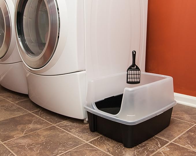 IRIS USA Large Open Top Cat Litter Box with High Sided Walls Tall Scatter Shield Scoop Included Easy Clean Plastic Pan Stain Resistant for Big Cats Kittens Indoor Multi-Cat Households