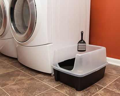 IRIS USA Large Open Top Cat Litter Box with High Sided Walls Tall Scatter Shield Scoop Included Easy Clean Plastic Pan Stain Resistant for Big Cats Kittens Indoor Multi-Cat Households