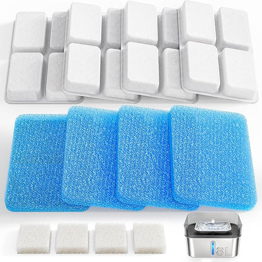 Dog Water Fountain Filter Replacement, 4 Packs Pet Water Filter & Sponge Filter for Sharlovy W10 Pro, 2 Months Set Easy-Swap For Dogs and Cat Fountain