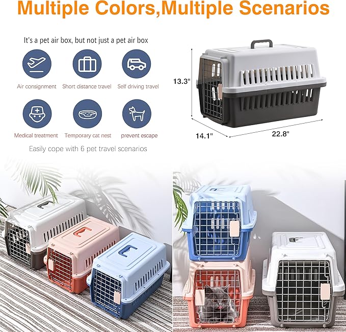 Pets Carrier,Kennel, 23in,Long,Hard-Sided,for Small Dog/Cat up to 20 lb,Suit for Airline/Road Travel (Coffee, Large)