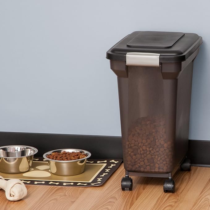 IRIS USA Dog Food Storage Container 22 lbs, WeatherPro Made in USA, Airtight Pet Food Storage Bin with Wheels for Dog Cat Bird Chicken Food, Holds Up to 22 lbs, Keep Fresh, BPA Free, Smoke