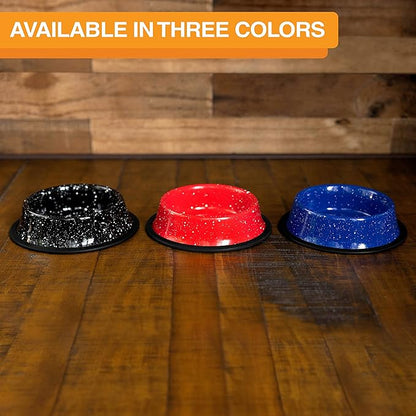 Neater Pet Brands - Outdoor Camping Style Pet Bowl - Enamel Ware Blue Black Granite Colors - Dog Cat No Tip Skid Bowls (32 oz, Blue)