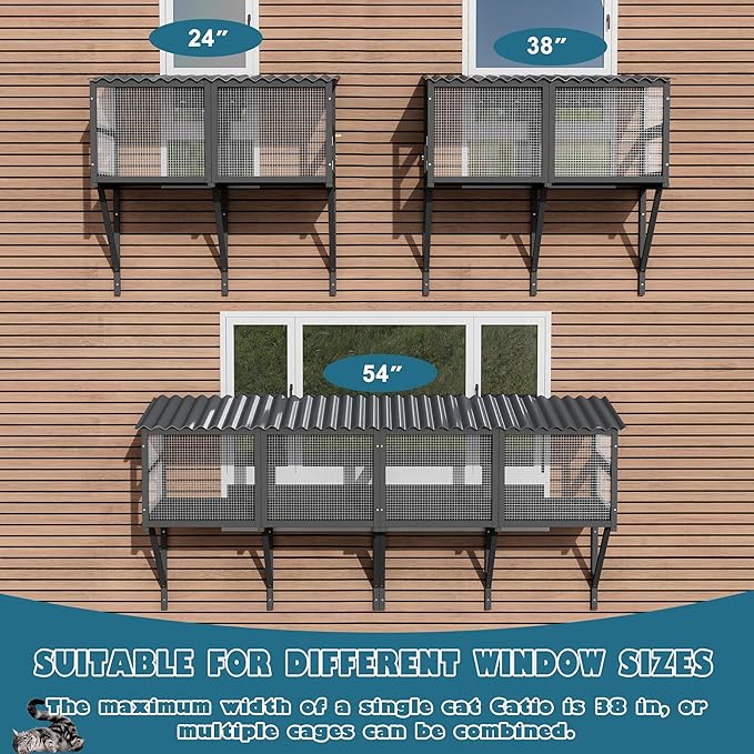 MAGIC UNION Cat Catio, Cat Windows Perch for Large Indoor Cats - Expandable Wooden Windows Box Enclosure, Waterproof Window Hammock for Safely Enjoying The Outdoor Sights (Black, 82.6" L)