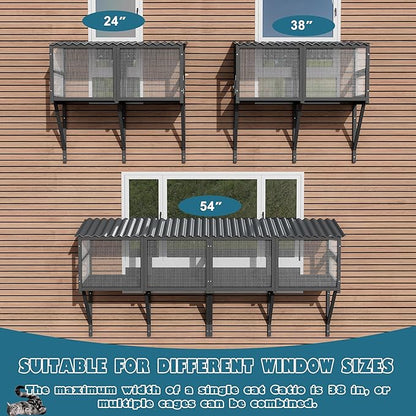 MAGIC UNION Cat Catio, Cat Windows Perch for Large Indoor Cats - Expandable Wooden Windows Box Enclosure, Waterproof Window Hammock for Safely Enjoying The Outdoor Sights (Black, 82.6" L)
