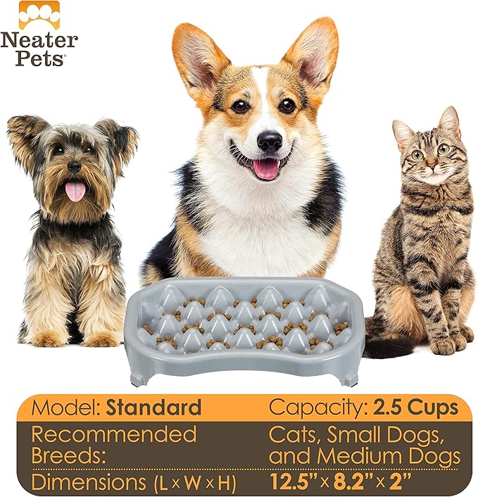 Neater Pet Brands Neater Slow Feeder Dog Bowls, Slows Down Fast Eaters to Help Digestion & Prevent Overeating, Non-Slip Food Bowl, BPA-Free, Holds 2.5 Cup of Food for Small to Medium Breed or Puppy