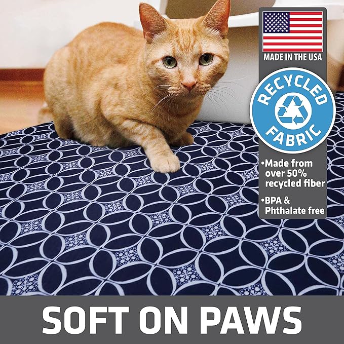 Drymate Cat Litter Box Mat, Litter Trapping Mat, Waterproof, Urine-Proof, Absorbent, Machine Washable, Soft on Paws, Contains Mess, Protects Floors, Kitten Supplies, Indigo, 29x36 XL