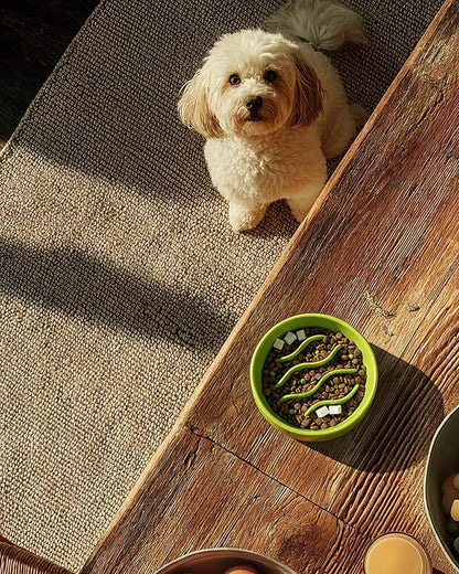 Ceramic Slow Feeder Dog Bowls for Small Dogs, 0.6 Cup Dog Slow Feeder for Fast Eater, Puzzle Maze Bowl, 14oz, 6in, Lime Green
