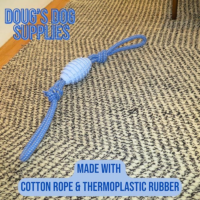 Doug's Dog Supplies Football Rope Toy for Tug of War - Medium to Large Dogs and Puppies (Blue)