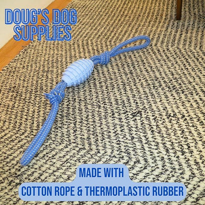 Doug's Dog Supplies Football Rope Toy for Tug of War - Medium to Large Dogs and Puppies (Blue)