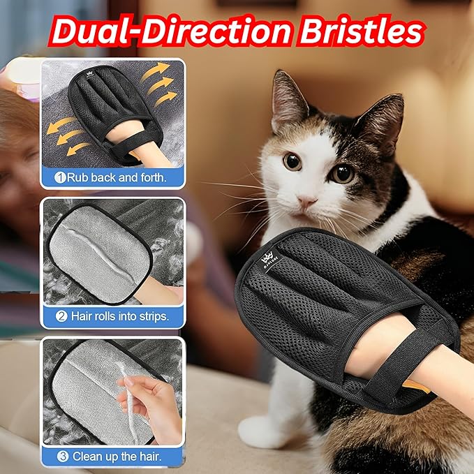2-Pack Pet Hair Removal Glove for Cats & Dogs, Five-Finger Electrostatic Reusable Gloves for Removing Fur from Couch, Carpet, Clothing & Car Seats
