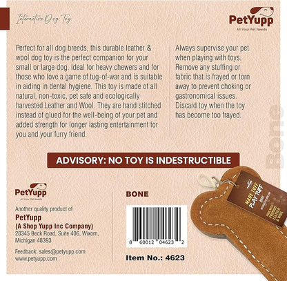 Bone Leather Dog Toy for Aggressive Chewers - Extra Thick Wool, Stitched & Real Leather Dog Toy for Small, Medium & Large Dogs - Durable & Safe Chew Toys for Puppies