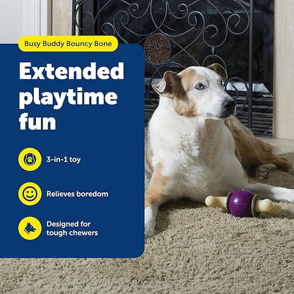 PetSafe Busy Buddy Bouncy Bone - 3-in-1 Adjustable Slow Feeder Toy with Refillable Treat Rings - Cleans Teeth & Gums, Cures Boredom & Slows Down Eating Habits - Small - for Dogs Under 10 lb