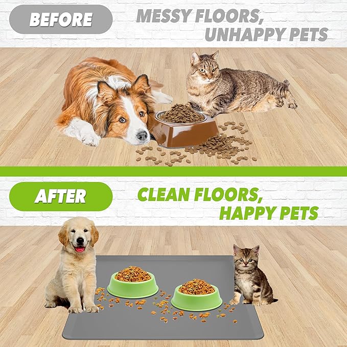 TidyFriend Pet Food Mat - 24” x 24”, Pet Tray for Food and Water, Dog Food Mats, Silicone Cat Food Mat, Non Slip Pet Food Mat, Dog Bowl Mat Waterproof, Pet Supplies(Dark Grey)