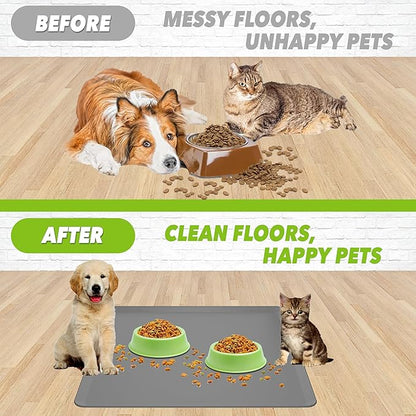 TidyFriend Pet Food Mat - 24” x 24”, Pet Tray for Food and Water, Dog Food Mats, Silicone Cat Food Mat, Non Slip Pet Food Mat, Dog Bowl Mat Waterproof, Pet Supplies(Dark Grey)