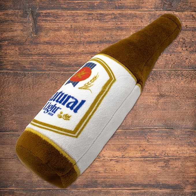 design LAB, Inc. Natural Light Beer Dog Toy | Official Merchandise Beer Bottle Squeaky Plush Toy for Dogs | 12 inch Medium Large Novelty Dog Toys for Fun and Fetch