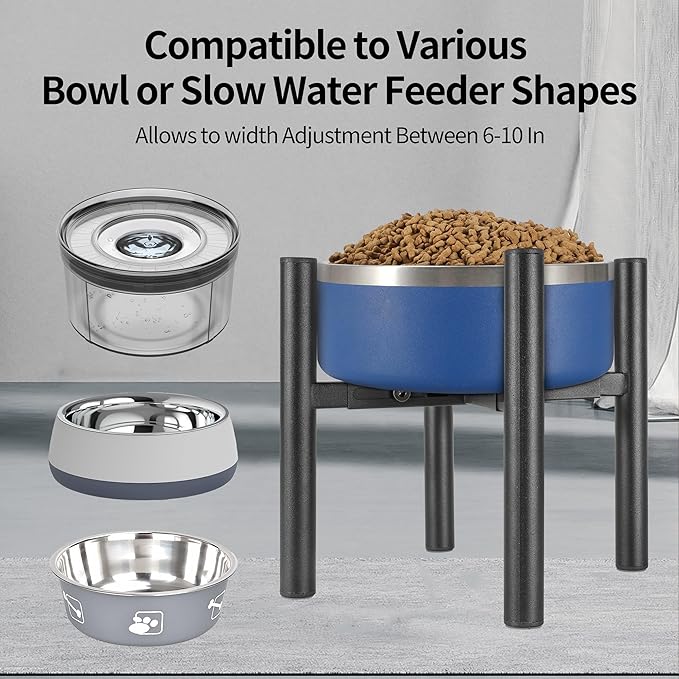 Single Dog Bowl Stand Raise 8" Tall - Without Bowls, Adjustable Wide 6-10" Lifted Pet Food Table,Dog Bowl Holder Elevated for Medium Small Dogs Breed (Anti-Slip)