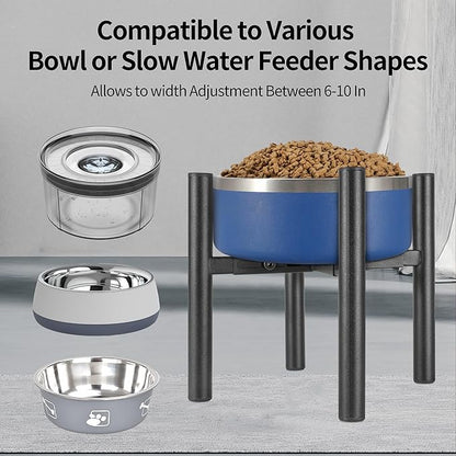 Single Dog Bowl Stand Raise 8" Tall - Without Bowls, Adjustable Wide 6-10" Lifted Pet Food Table,Dog Bowl Holder Elevated for Medium Small Dogs Breed (Anti-Slip)