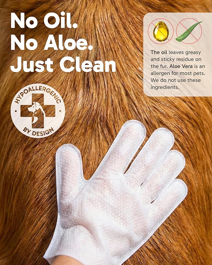 Dusico® Pet Glove Wipes with Microfiber Towel (20 Pack) Unscented – Chlorhexidine Dog Wipes – Oil-Free & Aloe-Free Hypoallergenic Cat Grooming Gloves. Deodorizing Formula with Cucumber & Chamomile