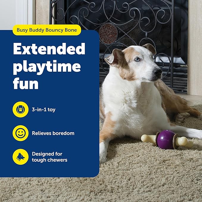 PetSafe Busy Buddy Bouncy Bone - 3-in-1 Adjustable Slow Feeder Toy with Refillable Treat Rings - Cleans Teeth & Gums, Cures Boredom & Slows Down Eating Habits - Medium - for Dogs 25-50 lb