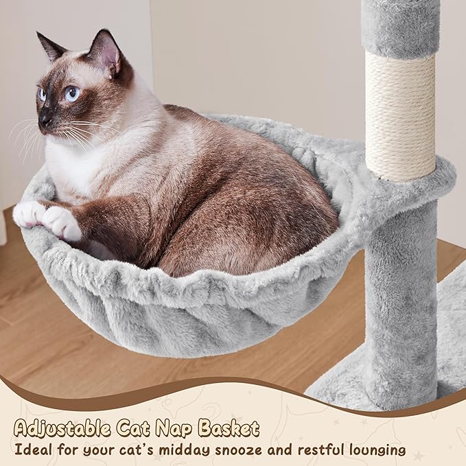 Yaheetech 63.5in Multi-Level Cat Tree Tower Condo with Scratching Posts, Platform & Hammock, Cat Activity Center Play Furniture for Kittens, Cats, and Pets
