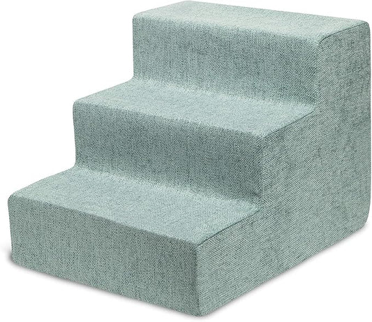 Best Pet Supplies Dog Stairs & Steps - Foam Steps for Small Dogs & Cats, Non-Slip Indoor Balanced Pet Step Support, Dog Ramp, No Assembly, Pale Teal, 3-Step (13.5-inch Height)
