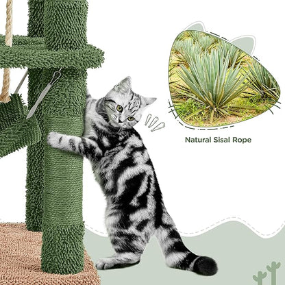 Yaheetech Cactus Cat Tree for Indoor Cats, 62in Cat Tower with Scratching Posts, Hammock & Dangling Ball, Multi-Level Condo Activity Center Furniture