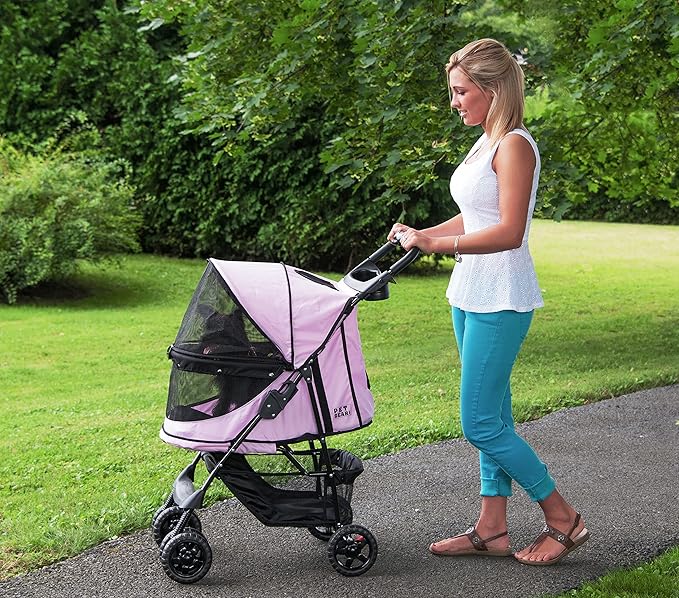 Pet Gear No-Zip Happy Trails Pet Stroller for Cats/Dogs, Zipperless Entry, Easy Fold with Removable Liner, Storage Basket + Cup Holder, Pink Diamond