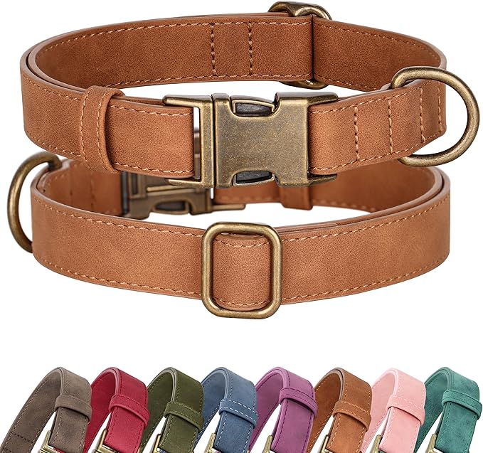 Didog Soft PU Leather Dog Collar, Stylish Quick Released Dog Collar for Large Dogs, Easy Clean Adjustable Pet Collar for Daily Walking, Light Brown, L Fit 16-22" Neck