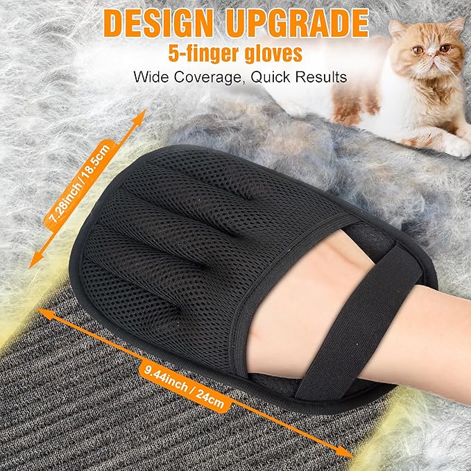 Pet Hair Removal Glove for Cats & Dogs, Upgraded Five-Finger Electrostatic Pet Hair Remover Glove, Reusable Tool for Couch, Carpet, Laundry & Car Seat