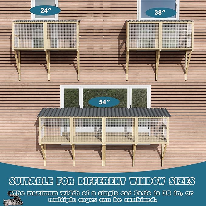 MAGIC UNION Cat Catio, Cat Window Perch for Indoor Cats - Expandable Wooden Windows Box Enclosure, Waterproof Cats Windows Hammock for Enjoying The Outdoor Sights (Original Wood, 82.6" L)
