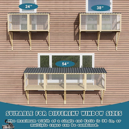 MAGIC UNION Cat Catio, Cat Window Perch for Indoor Cats - Expandable Wooden Windows Box Enclosure, Waterproof Cats Windows Hammock for Enjoying The Outdoor Sights (Original Wood, 82.6" L)