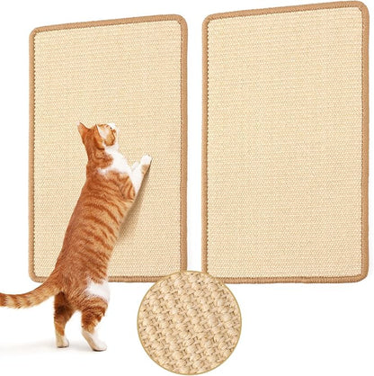 FUKUMARU 2 Packs Cat Scratching Mat, 19.6 x 11.8 Inch Natural Sisal Cat Scratch Pad Mats for Indoor Cats, Horizontal Cats Wall Scratcher Kitten Floor Rug with Sticky Tape, Furniture Protector