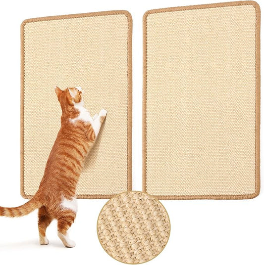 FUKUMARU 2 Packs Cat Scratching Mat, 19.6 x 11.8 Inch Natural Sisal Cat Scratch Pad Mats for Indoor Cats, Horizontal Cats Wall Scratcher Kitten Floor Rug with Sticky Tape, Furniture Protector