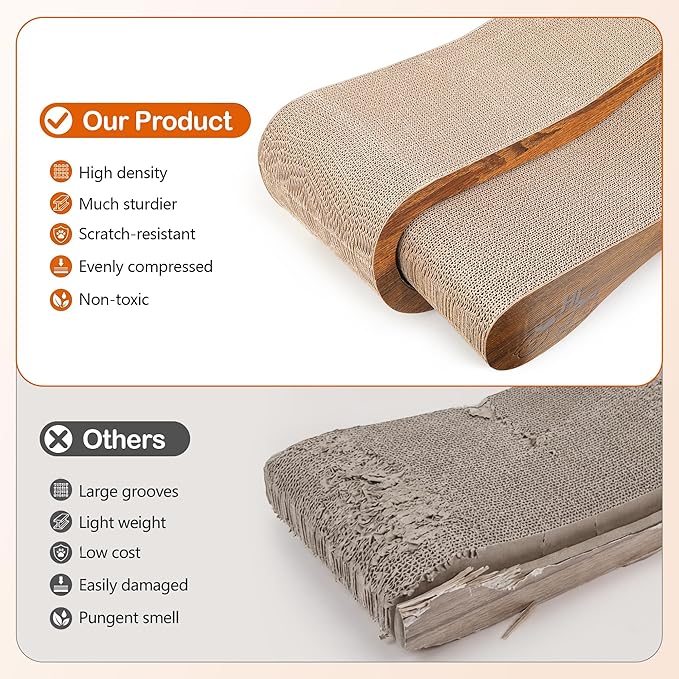 Cat Scratcher 2 in 1 Scratchers for Indoor Cats Scratching Board Cardboard, Horizontal Corrugated Scratch Pad for Cats as Beds & Furniture Reversible Sofa Scratch