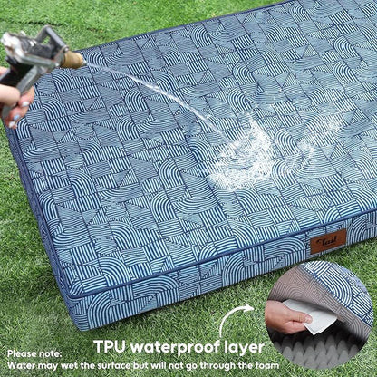 Outdoor Extra Large Dog Crate Bed, XXL Waterproof Dog Bed for Giant Breeds Dogs, 47x29 Inch Orthopedic Egg Crate Foam Pet Mat with Removable Cooling Cover, White Blue