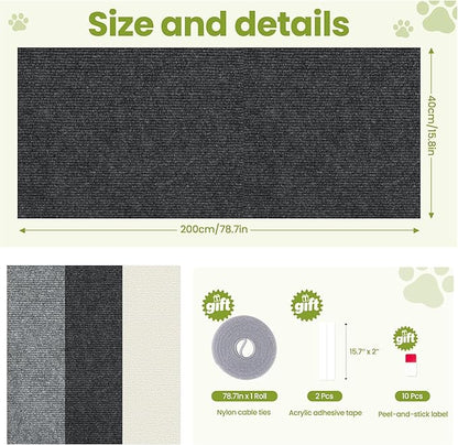 Cat Scratch Couch Furniture Protector, 78.7" x 15.8" Cat Scratcher Pad Deterrent from Cats Claws Scratching, DIY Sisal Carpet Cat Proof Couch Cover Replacement for Indoor Sofa, Wall, Door, Dark Grey