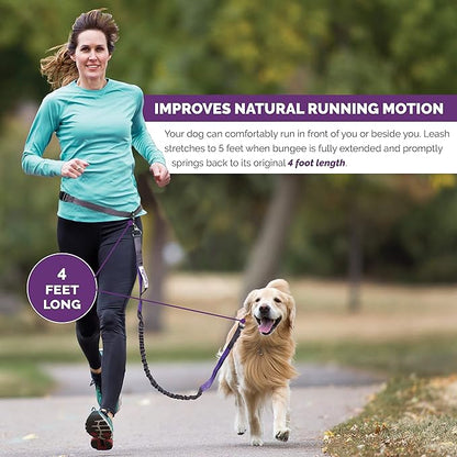 Tuff Mutt Hands-Free Waist Leash for Dog Walking, Running and Hiking, Adjustable Belt with Double Handle, Reflective Bungee Design for Large & Medium Dogs