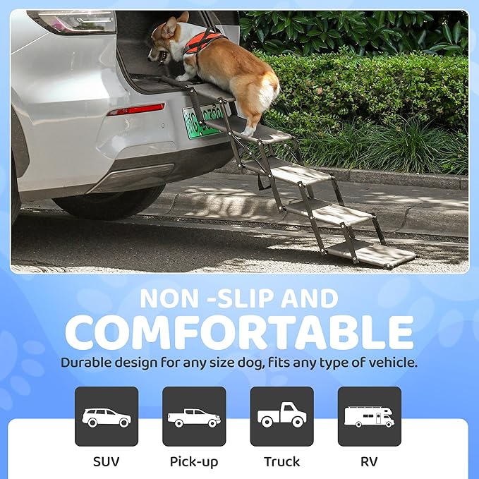 Dog Car Stairs – Portable Non-Slip Pet Stairs for High Cars, SUVs & Trucks, Foldable Design, 200 lb Support | EOSET