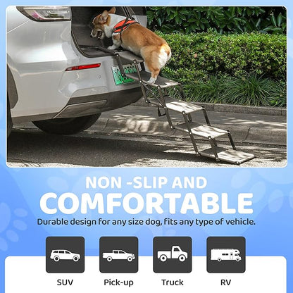 Dog Car Stairs – Portable Non-Slip Pet Stairs for High Cars, SUVs & Trucks, Foldable Design, 200 lb Support | EOSET